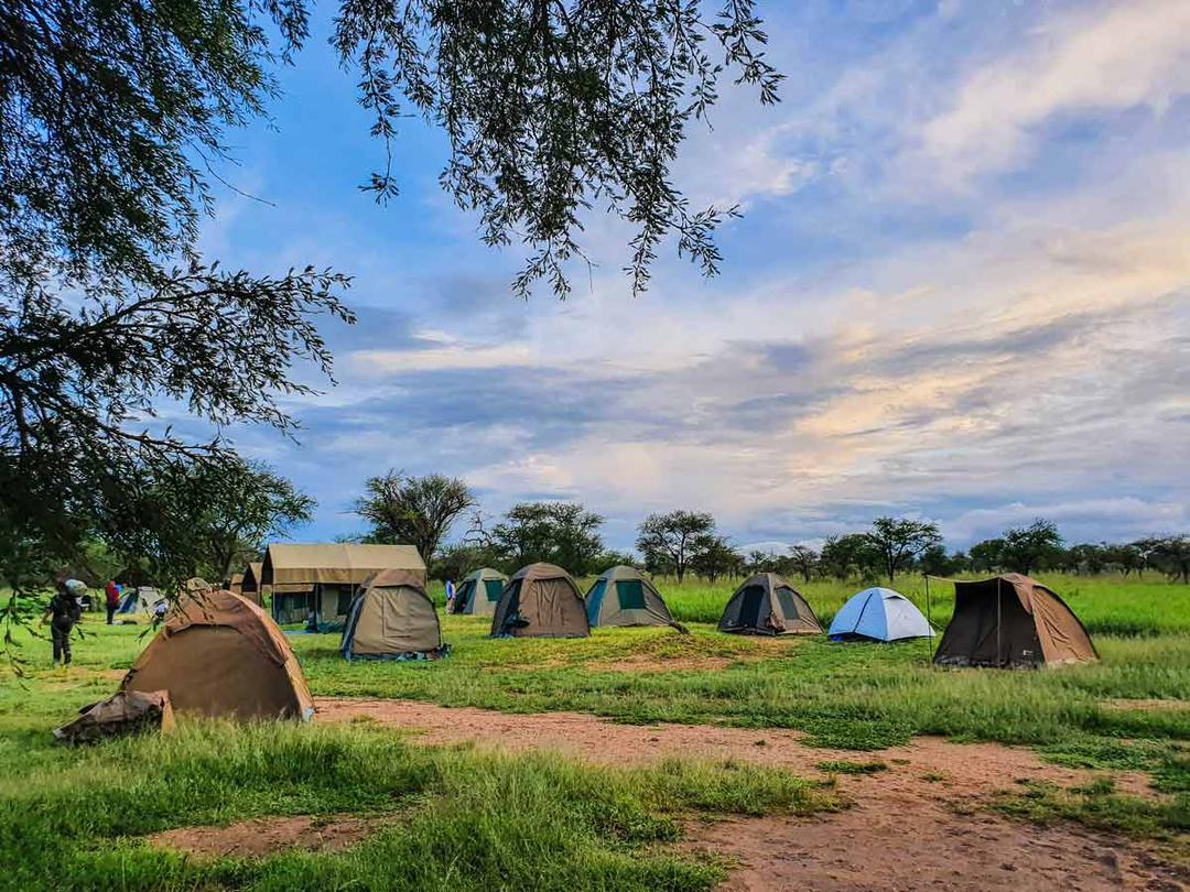 Canvas camp beneath an open sky
